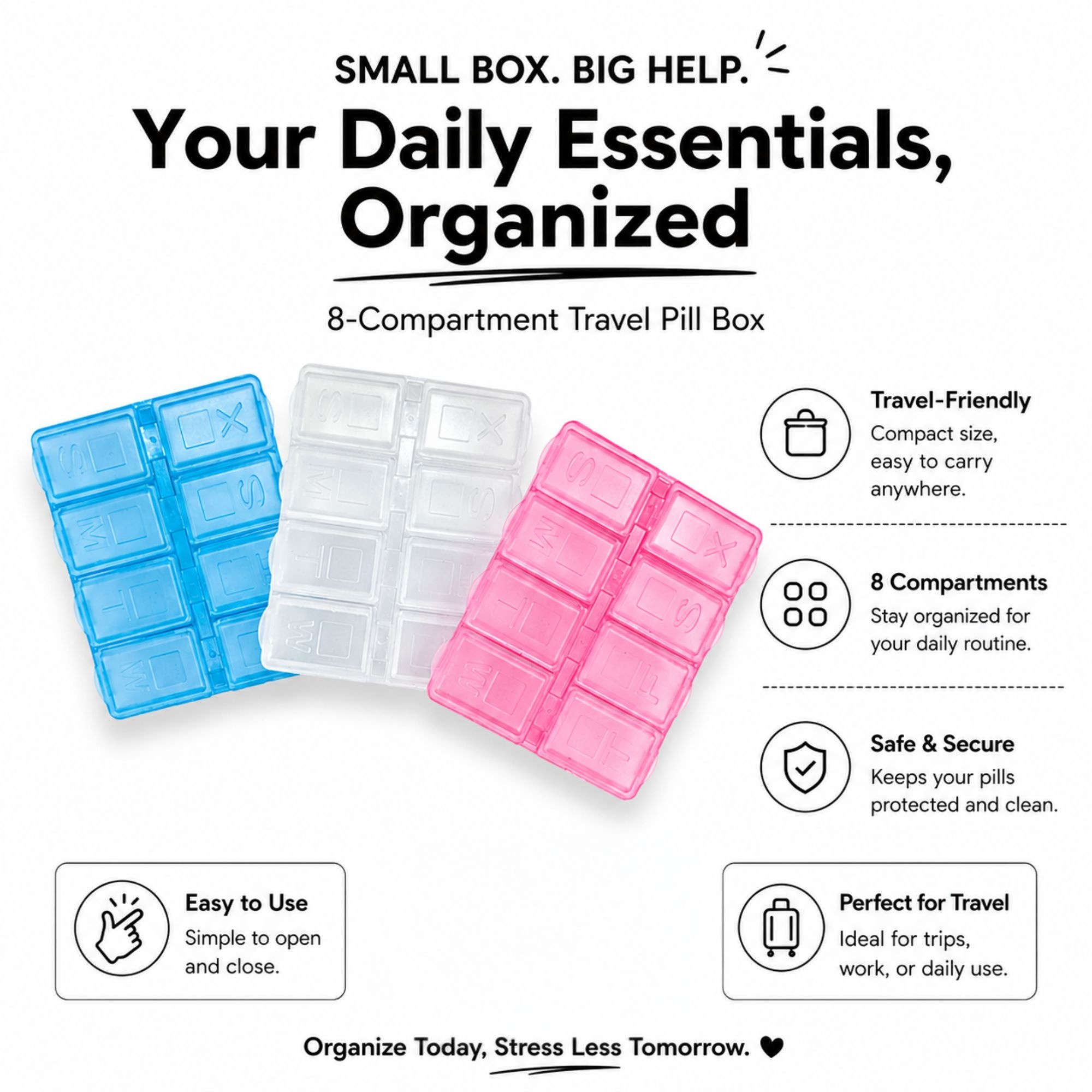 TR-0021 TRAVEL PILL BOX 8 COMPARTMENT
