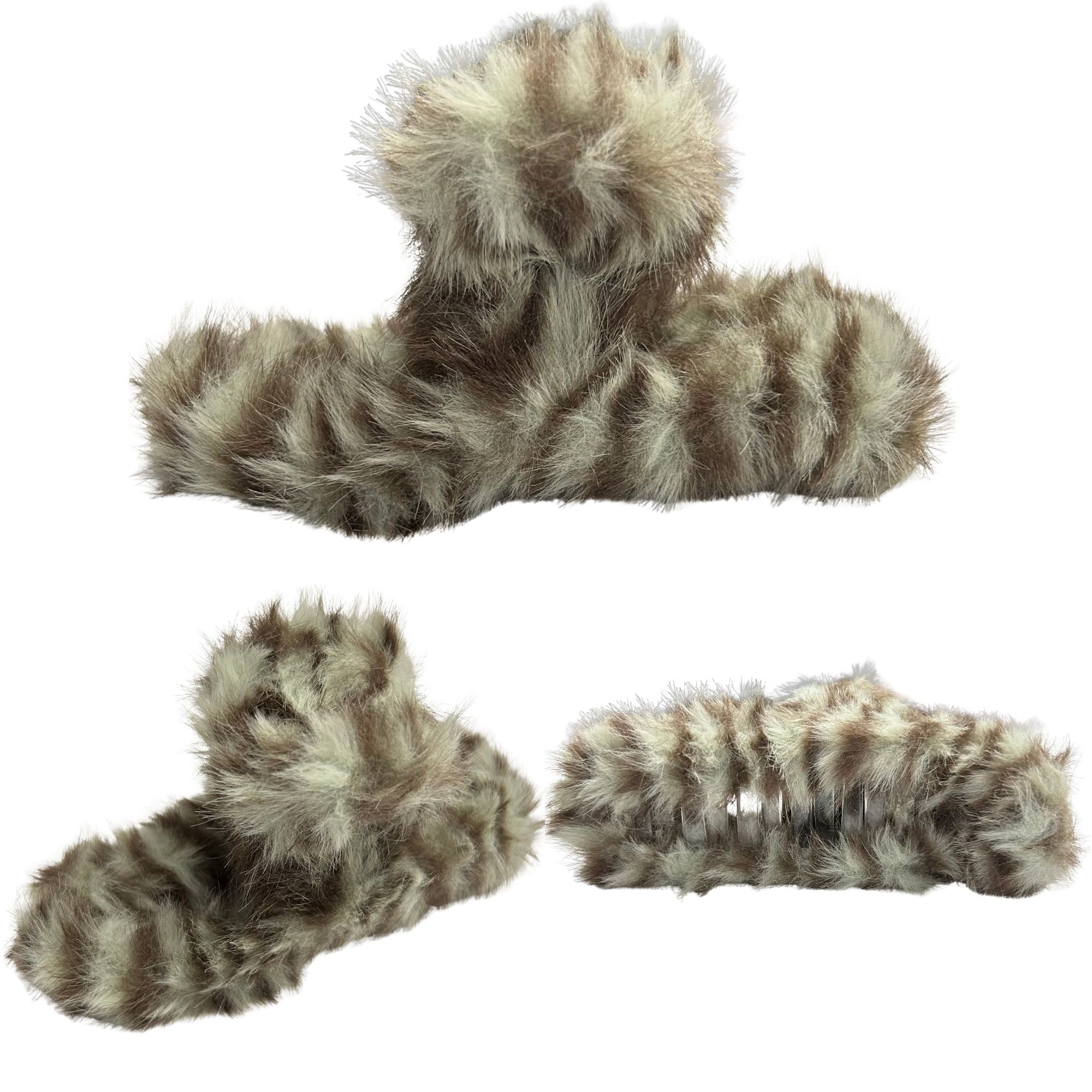 #0466 FLUFFY STRIPE HAIR CLAW 14CM image