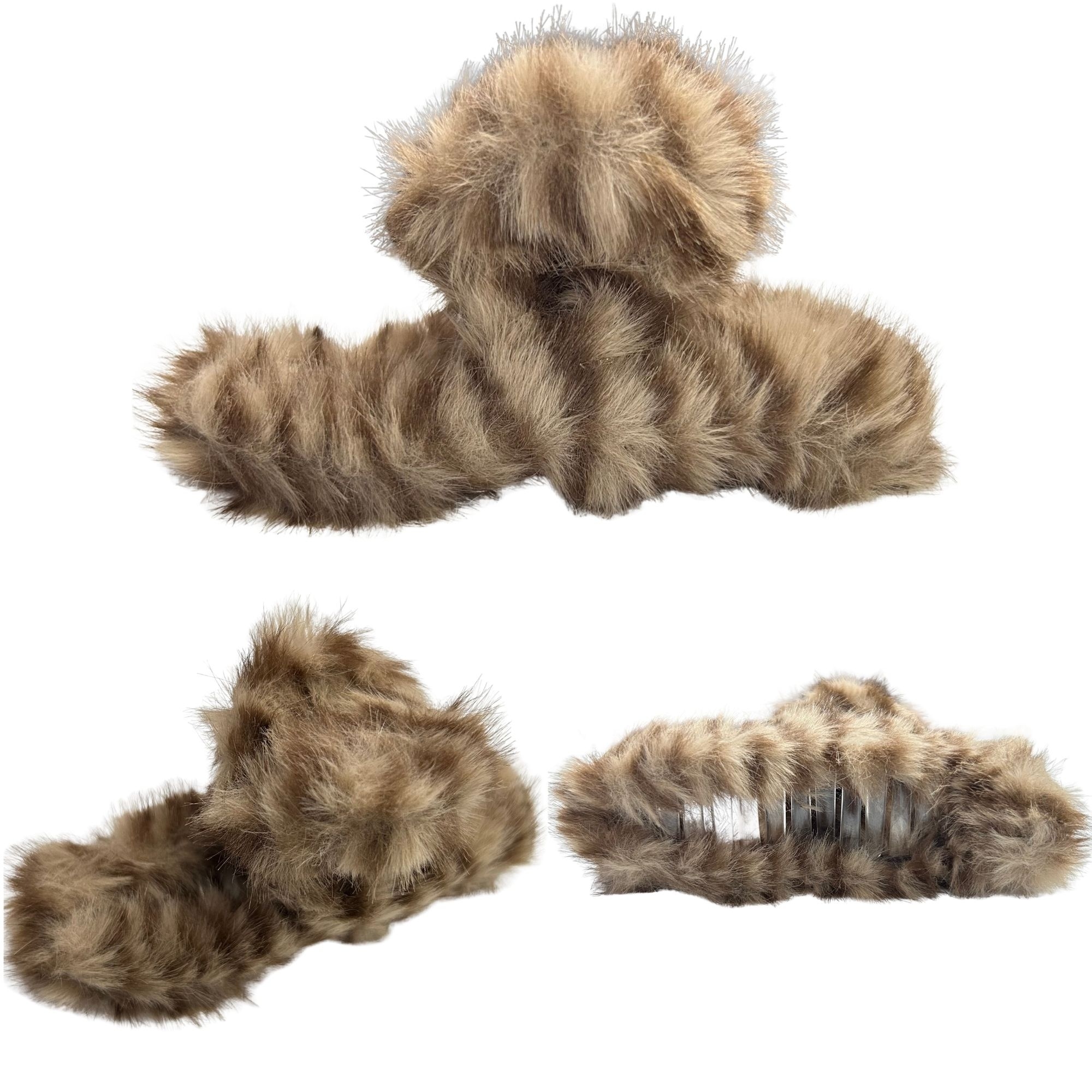 #0466 FLUFFY STRIPE HAIR CLAW 14CM image