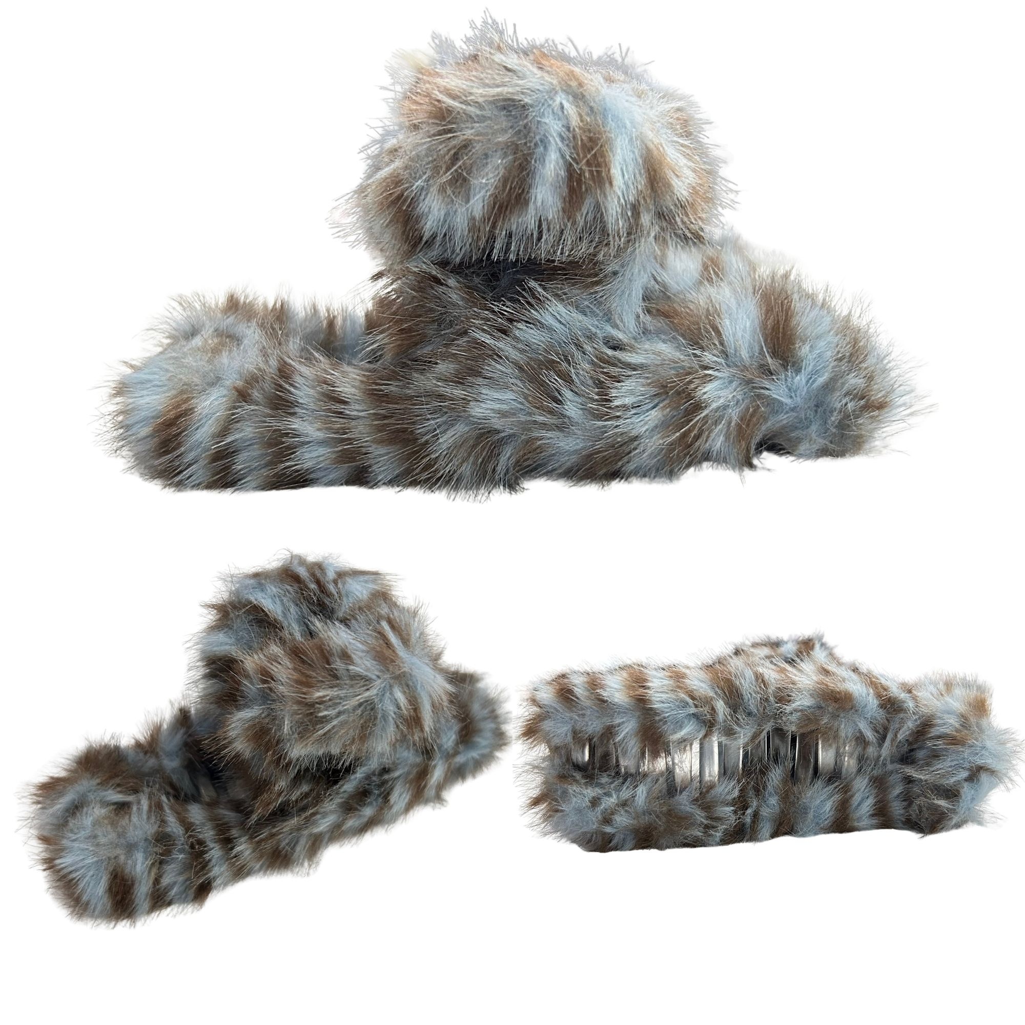 #0466 FLUFFY STRIPE HAIR CLAW 14CM image
