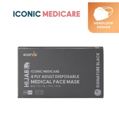 ICONIC - [Hijab] 4-Ply Signature Black Medical Face Mask (50pcs)