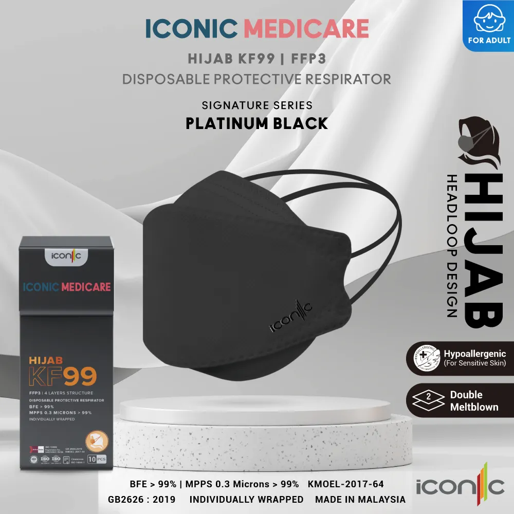[Hijab] KF99 Platinum Black Medical Respirator Face Mask (10pcs)