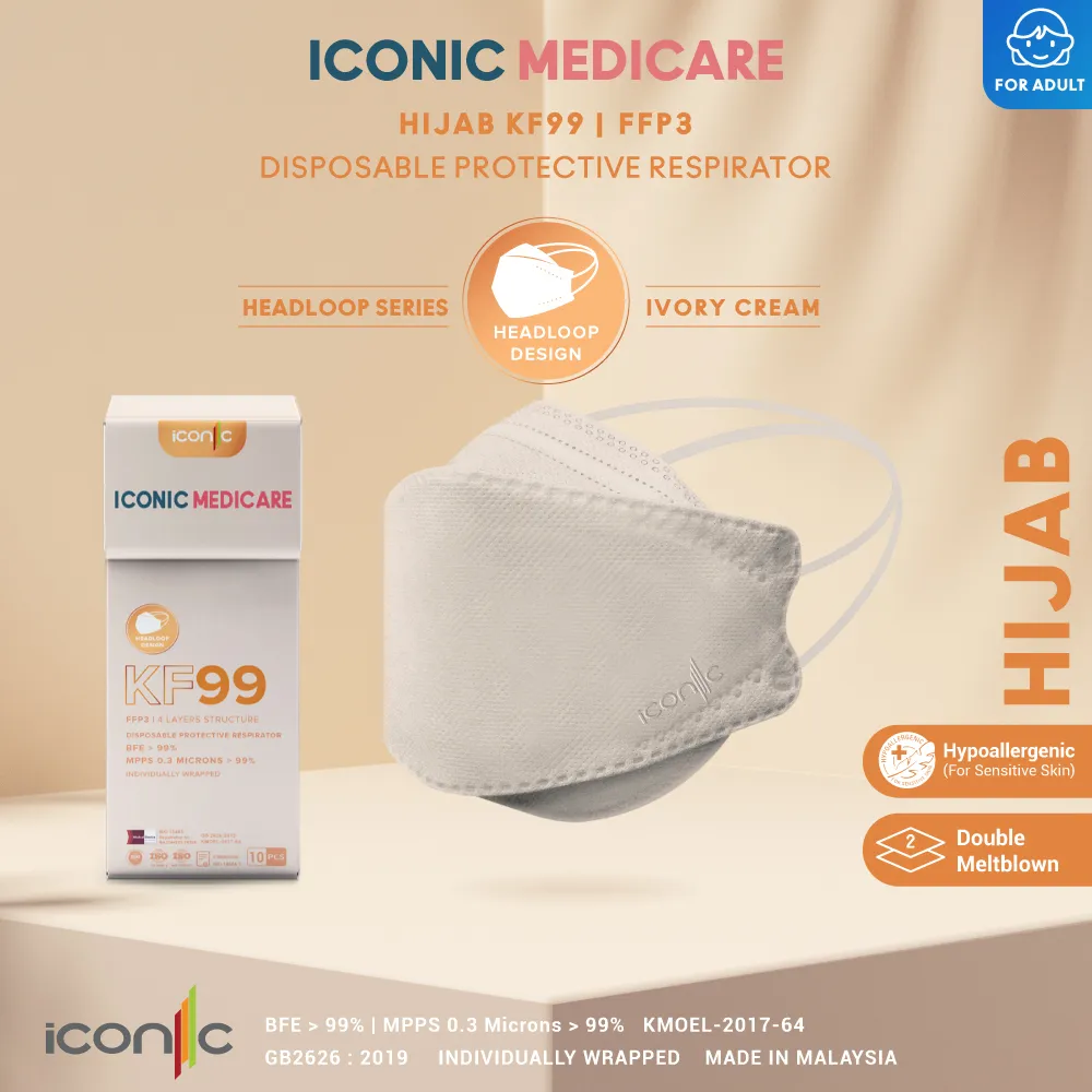 [Hijab] KF99 Ivory Cream Medical Respirator Face Mask (10pcs)