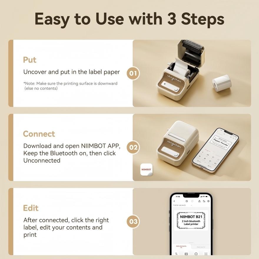 NIIMBOT B21-S Mini Portable Label Sticker Printer  Machine Thermal Printer