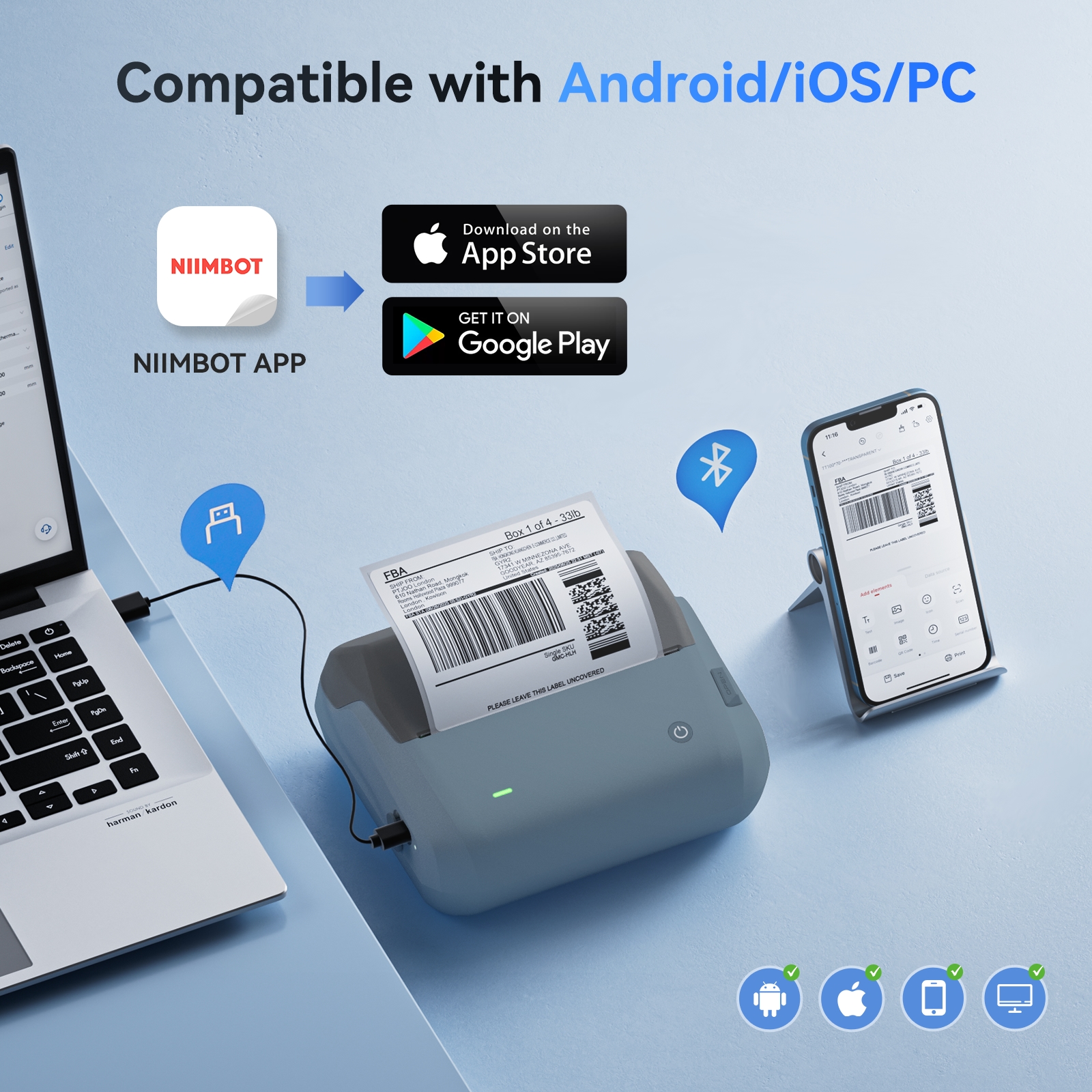 NIIMBOT B4 Portable 4-Inch Bluetooth Thermal Label Printer