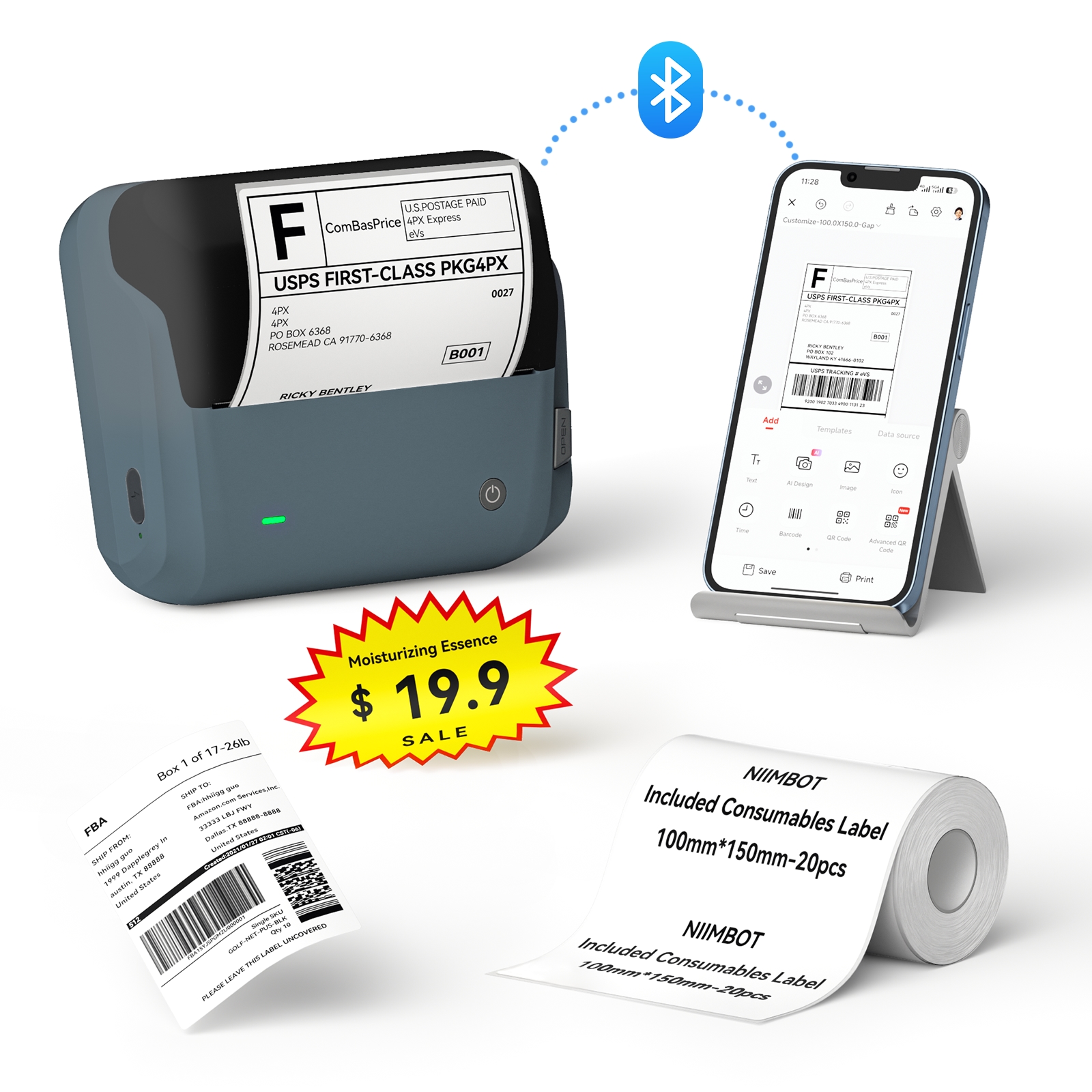 NIIMBOT B4 Portable 4-Inch Bluetooth Thermal Label Printer