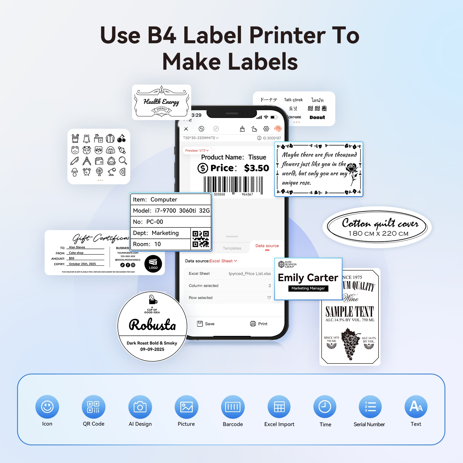 NIIMBOT B4 Portable 4-Inch Bluetooth Thermal Label Printer