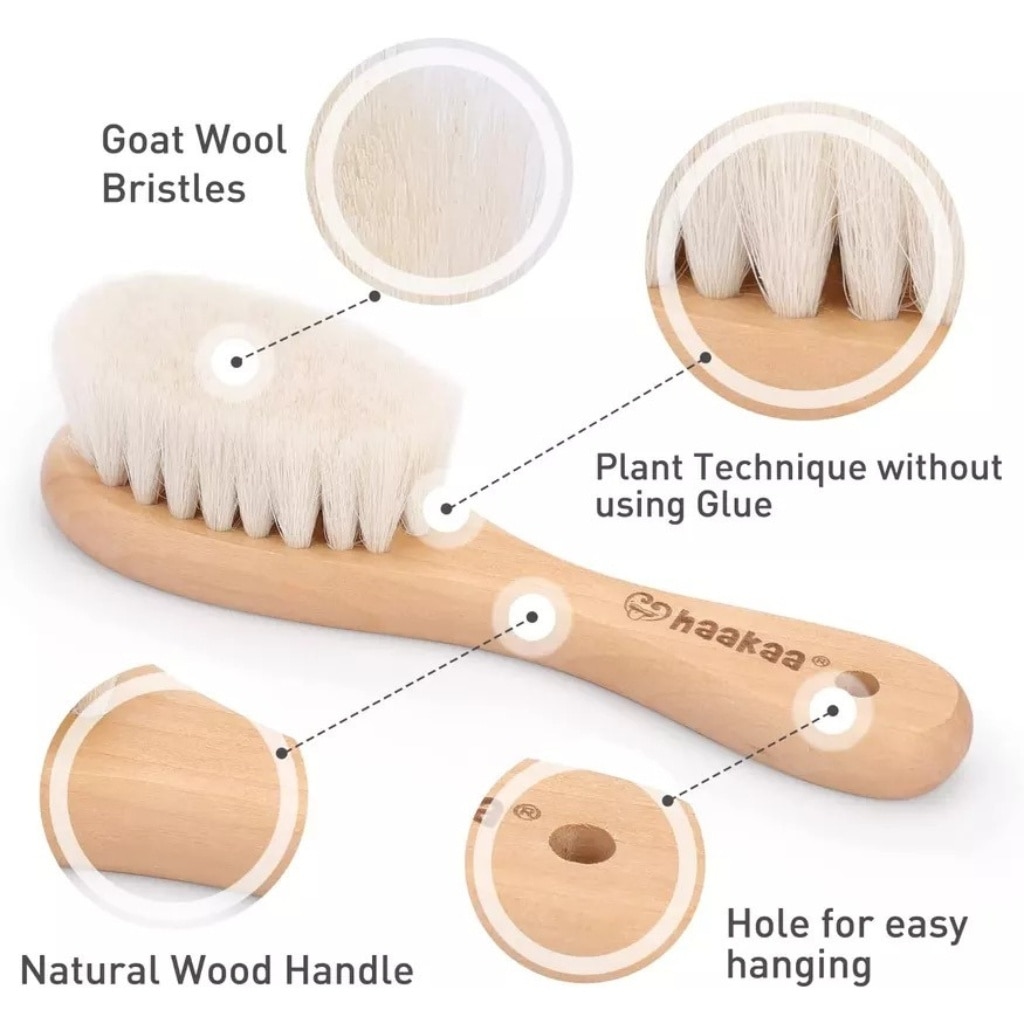 Haakaa Goat Wool Wooden Baby Hair Brush with Wooden Comb