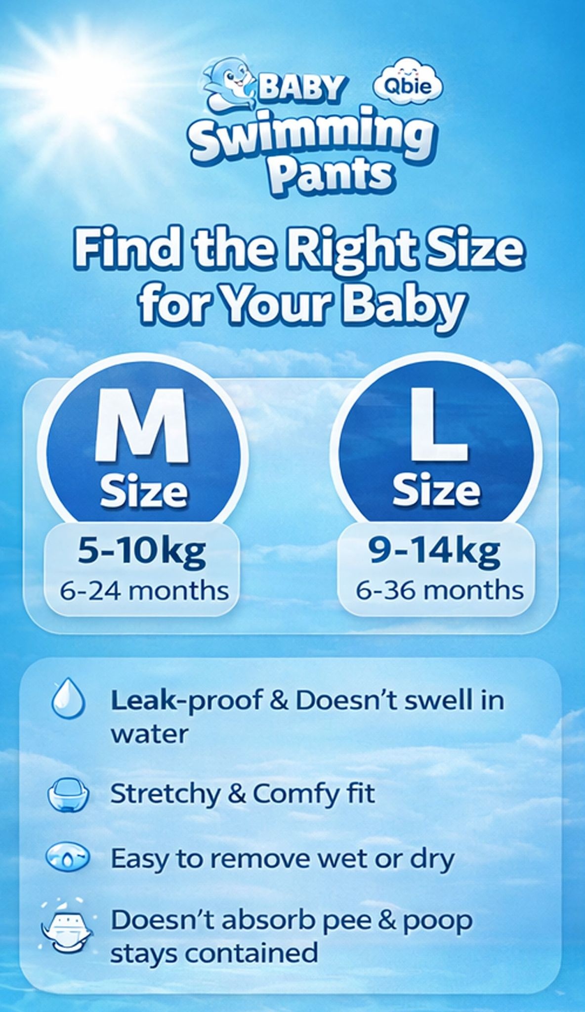 Qbie Baby Swimming Diapers - L size ( 9kg-14kg ) image