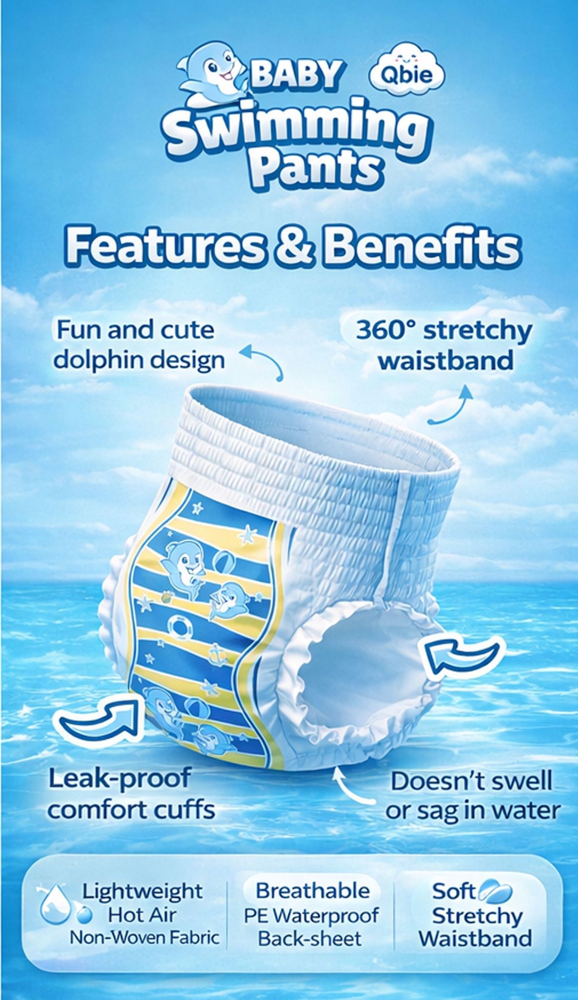 Qbie Baby Swimming Diapers - M size ( 5kg-10kg ) image