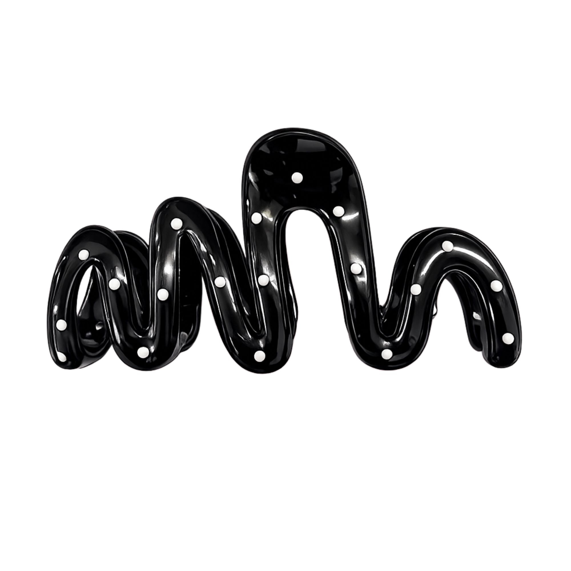 #0437 WAVY HAIR CLAW POLKADOT BLACK 12.5CM