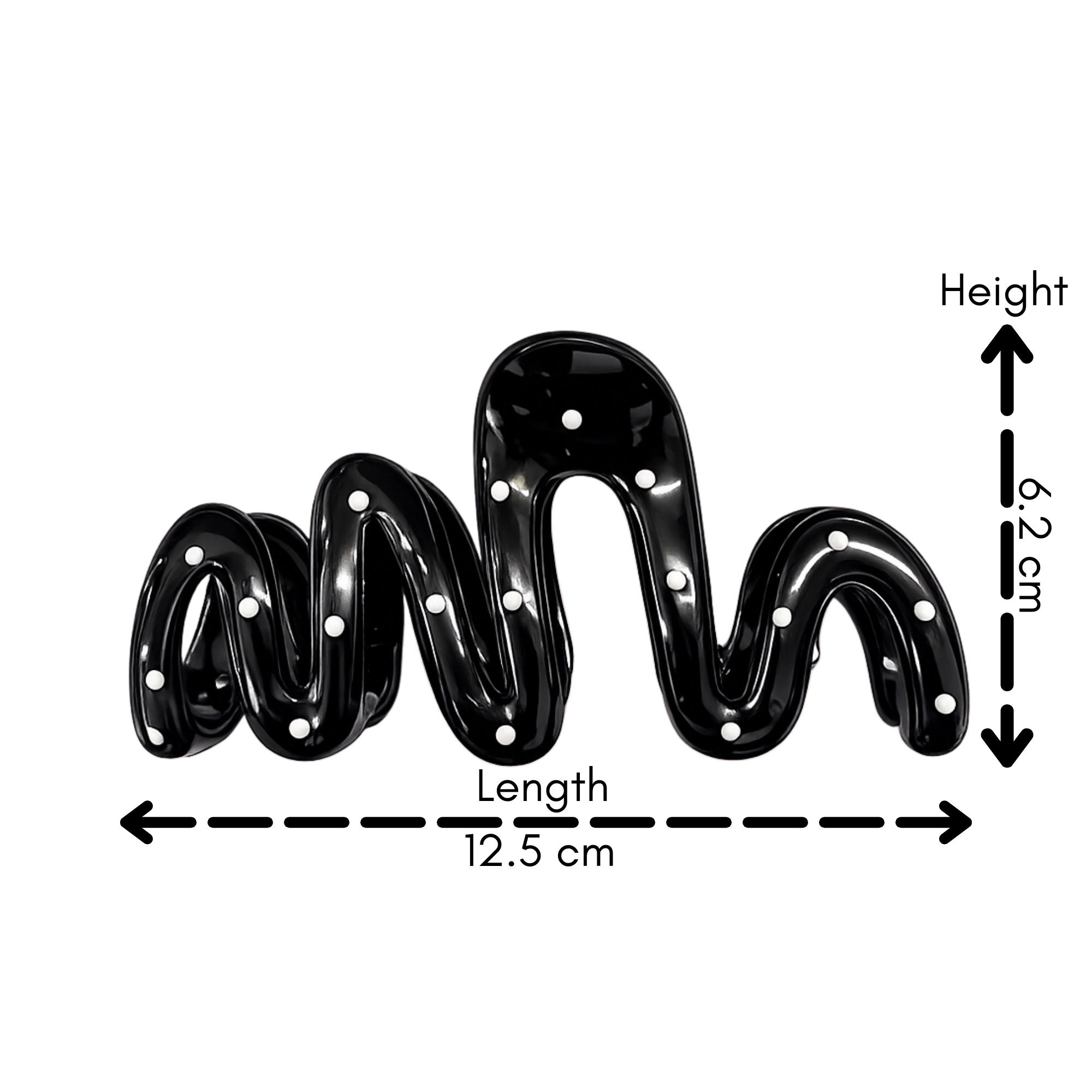#0437 WAVY HAIR CLAW POLKADOT BLACK 12.5CM