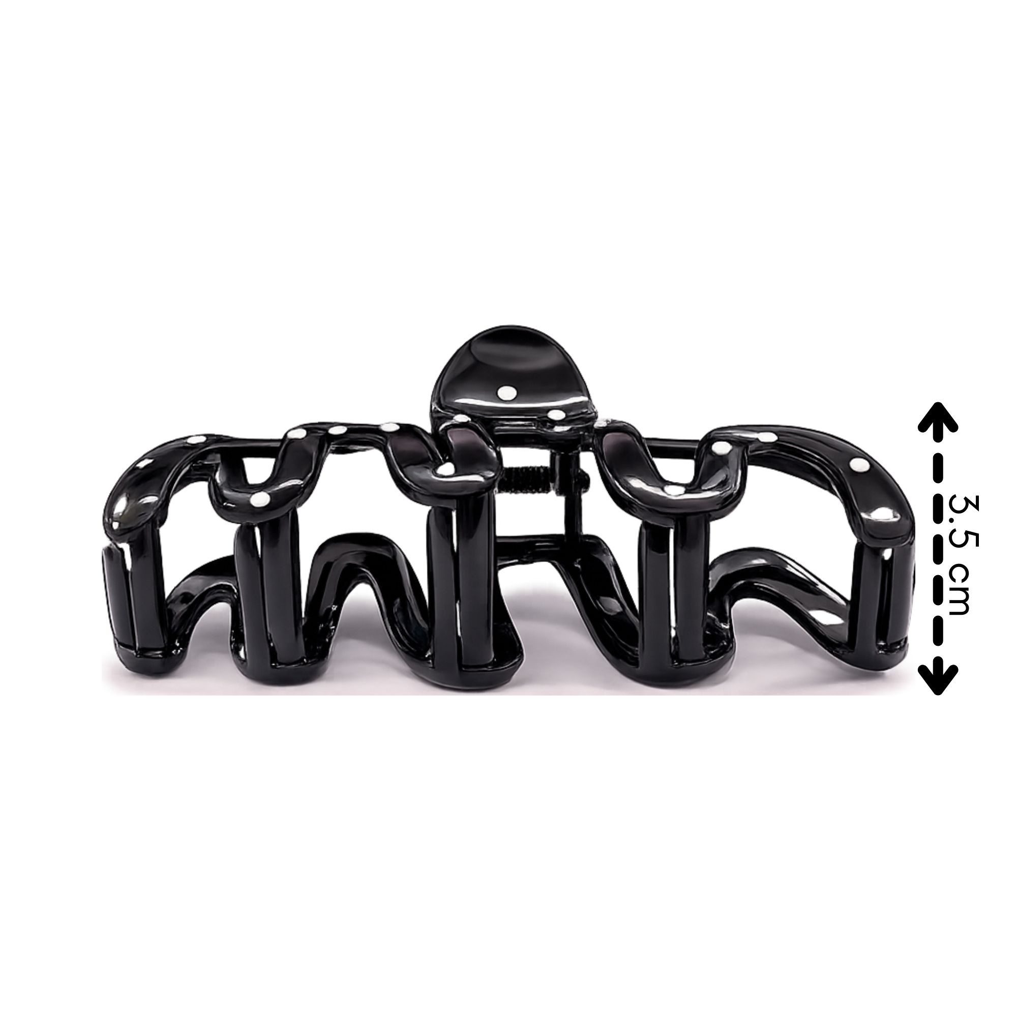 #0437 WAVY HAIR CLAW POLKADOT BLACK 12.5CM