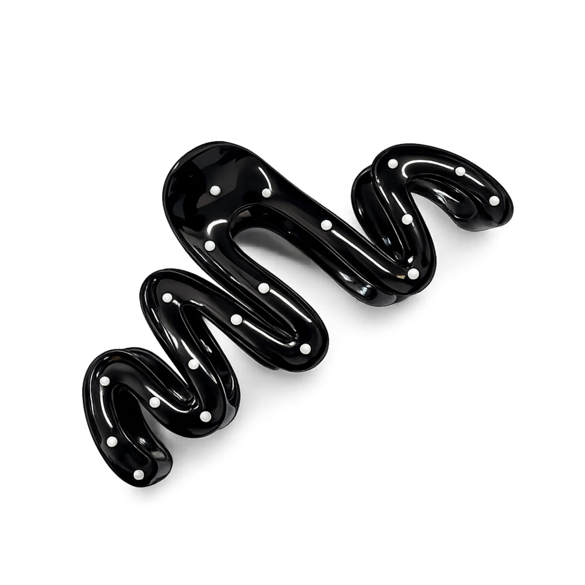 #0437 WAVY HAIR CLAW POLKADOT BLACK 12.5CM