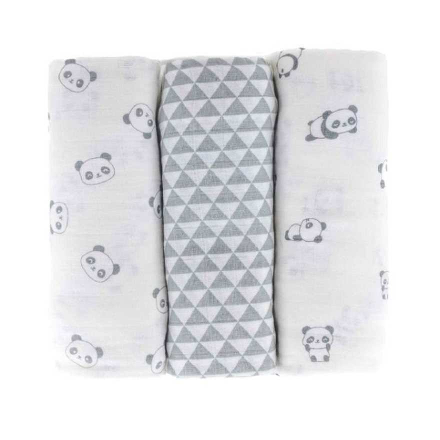 Not Too Big Muslin Swaddle 3pk Bamboo Panda image