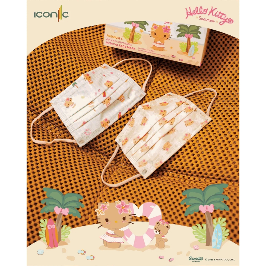 [Kid - Premium+] 4-Ply Hello Kitty Hawaii Summer 2026 Medical Face Mask (30pcs) image