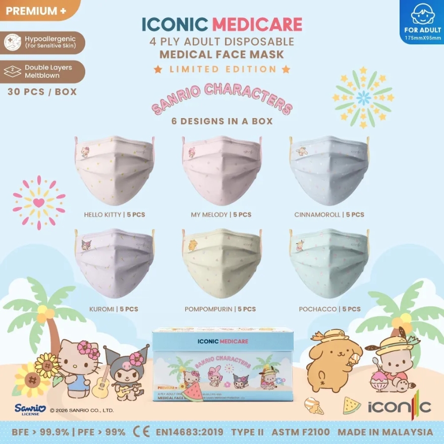 [Adult - Premium+] 4-Ply Sanrio Characters Hawaii Summer 2026 Medical Face Mask (30pcs) image