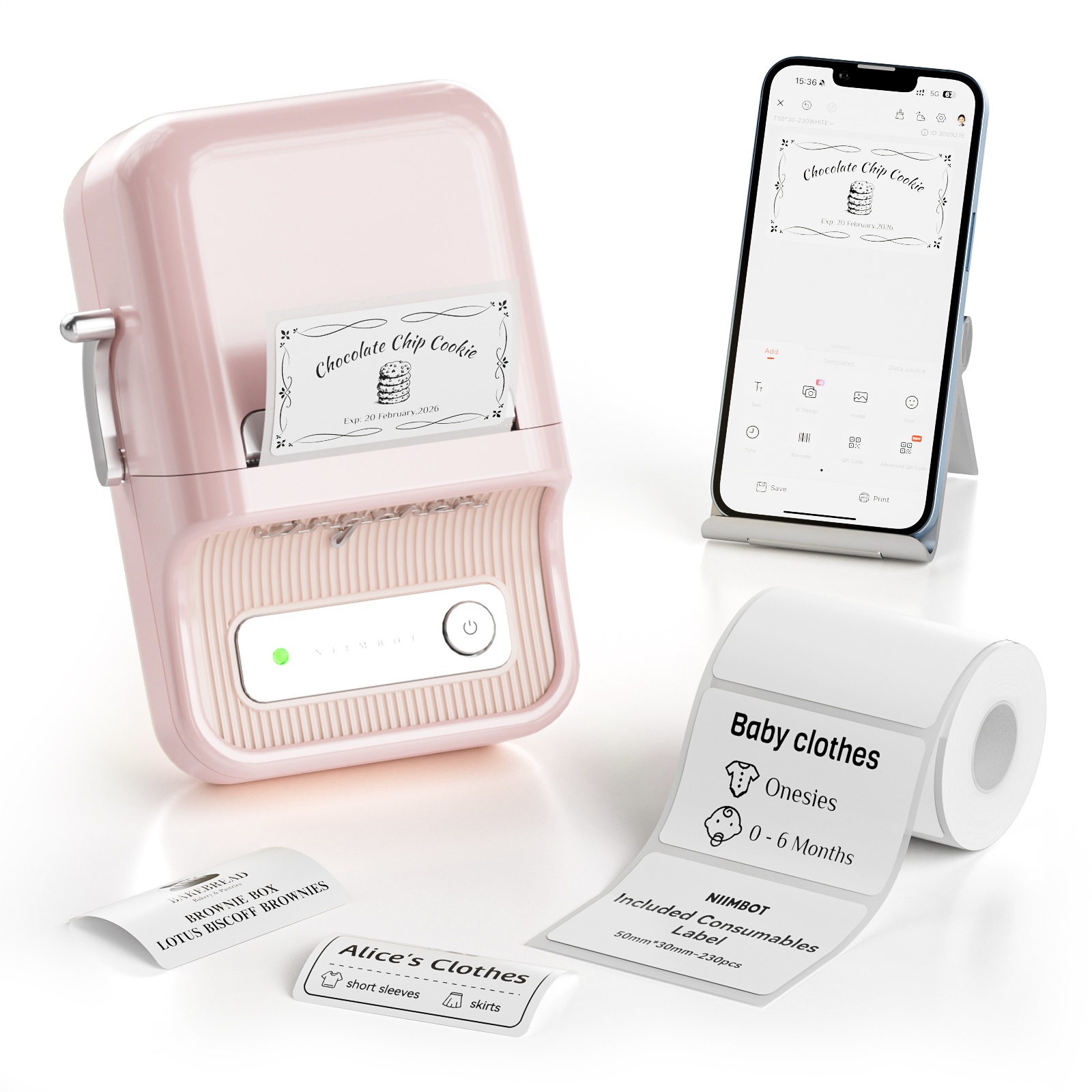 NIIMBOT B21S Pink Portable Bluetooth Thermal Label Makers Inkless Label Printer