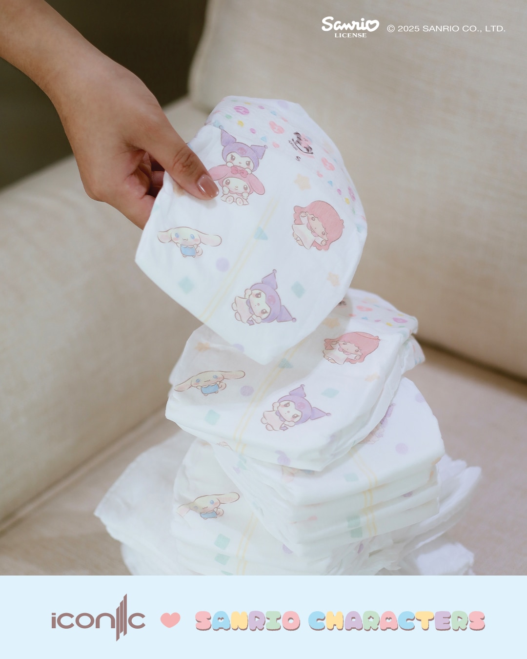 Sanrio Premium Day & Night Baby Diapers - Tape L 168pcs