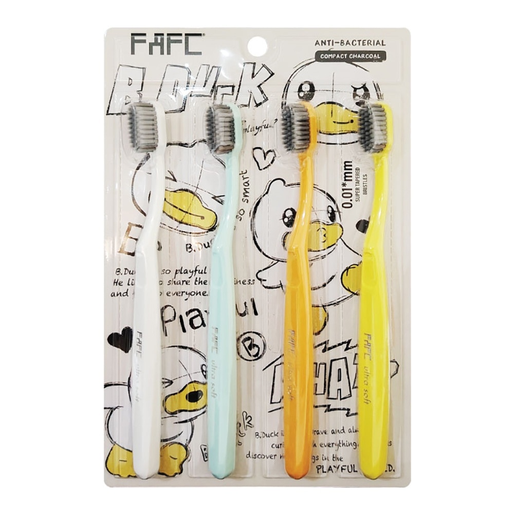 FAFC B.Duck Licensed Youth Toothbrush 4s - Compact Charcoal Ultra Soft Bristles, Gentle Gum Care for Teens & Young Adult