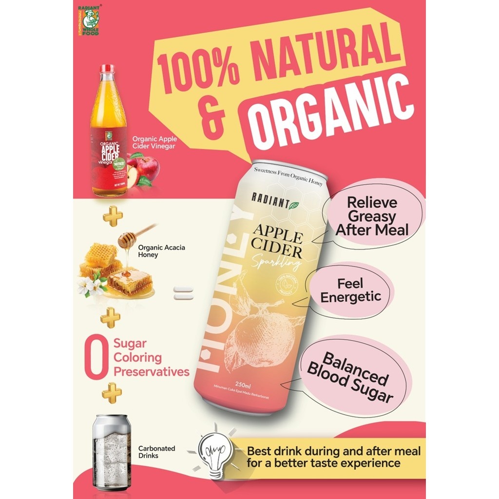 [Home Delivery] Radiant Honey Apple Cider Vinegar Sparkling Drink 250ml (Bundle / 6 cans) image