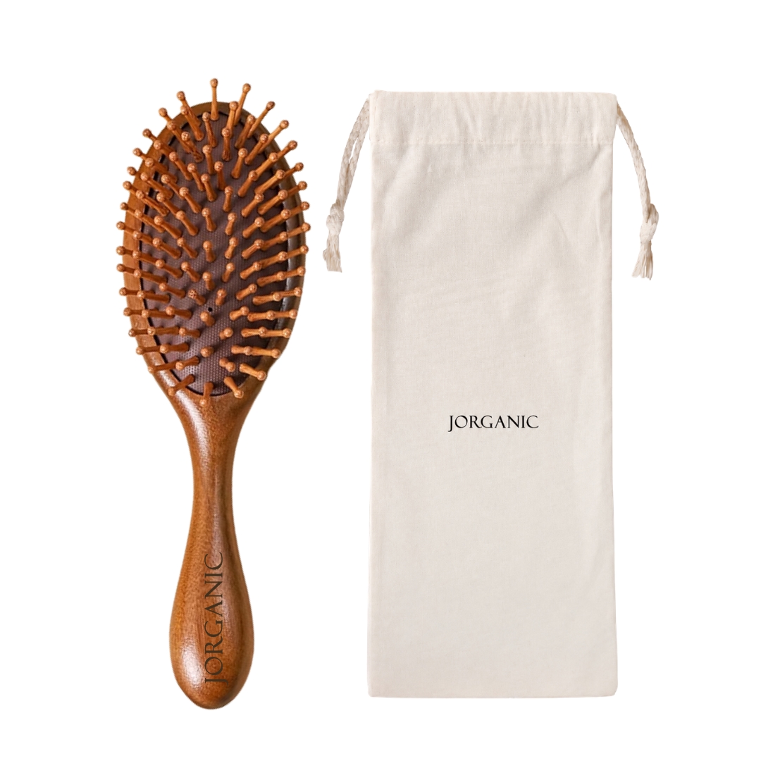 JORGANIC Sandalwood Air Cushion Massage Comb – Anti-Static Wooden Paddle Brush For Scalp Care & Long Hair