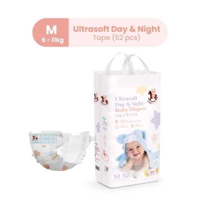 ICONIC Ultrasoft Day & Night Baby Diapers - Tape M 52pcs