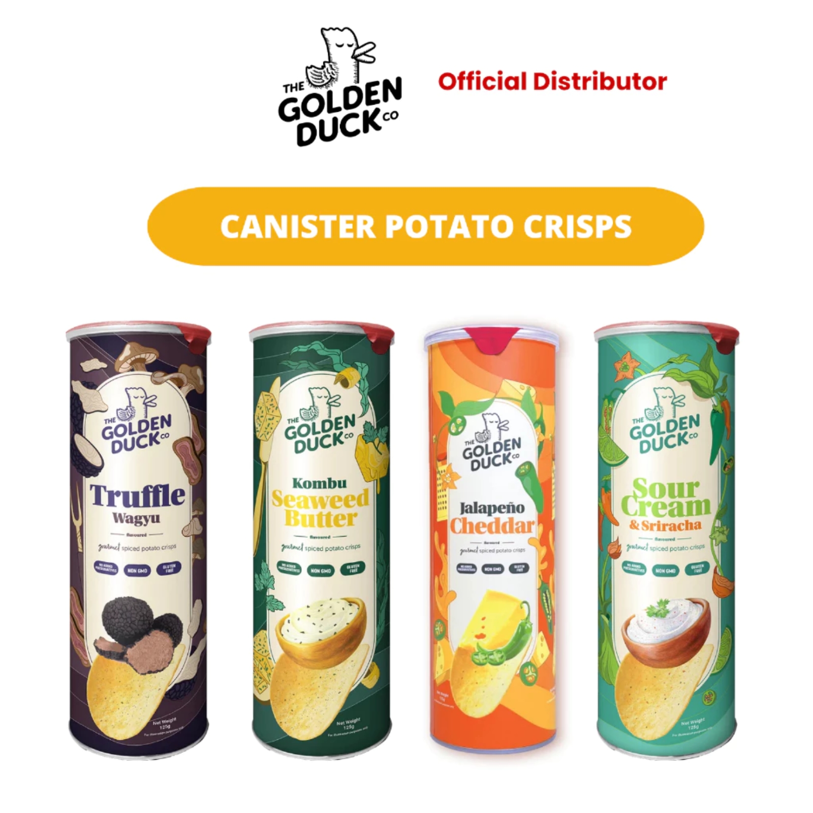 The Golden Duck Canister Crisps Jalapeño Cheddar 125g [HALAL] image