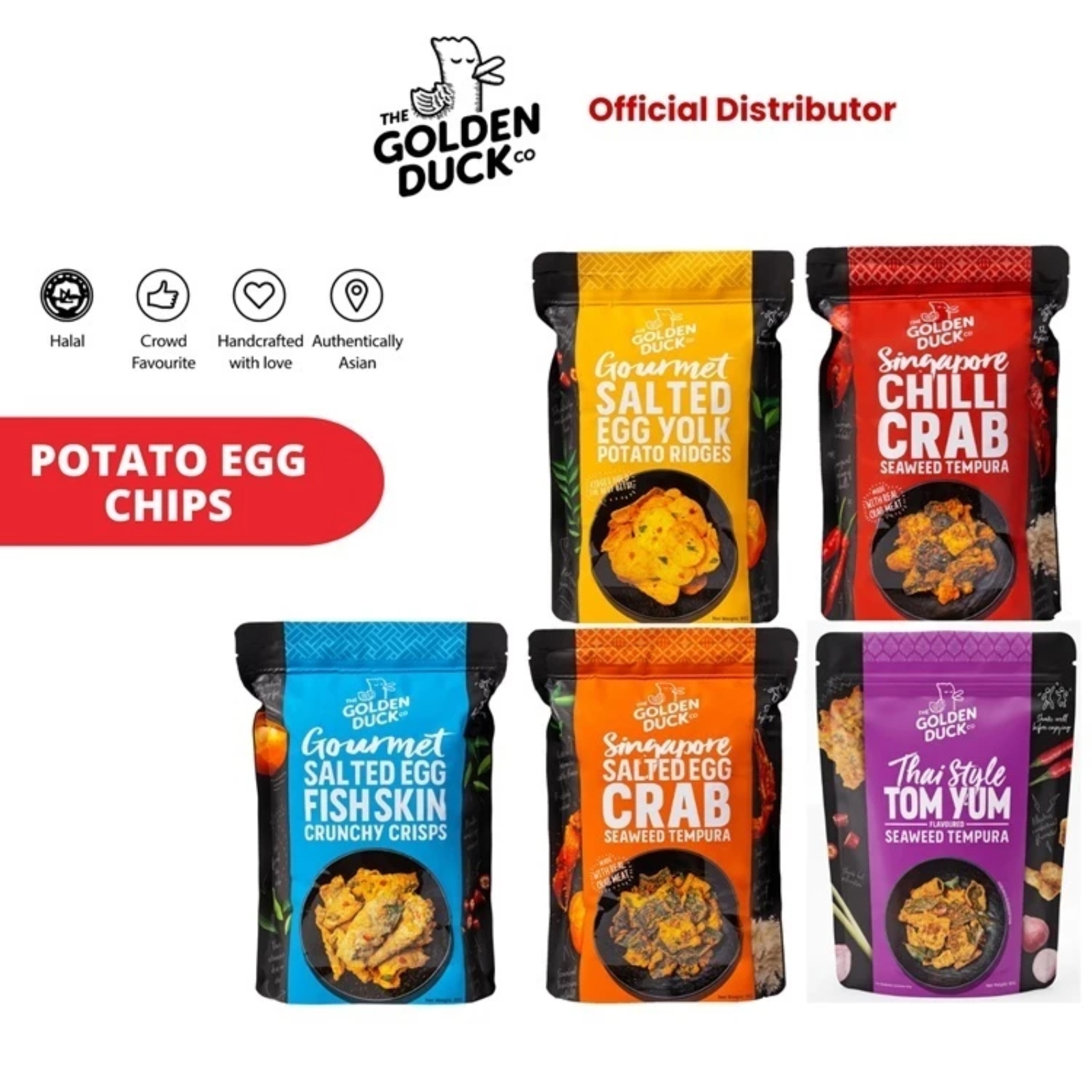 The Golden Duck Signature Crunchy Snacks Salted Egg Fish Skin Crunchy Crisps (95g) [HALAL] image