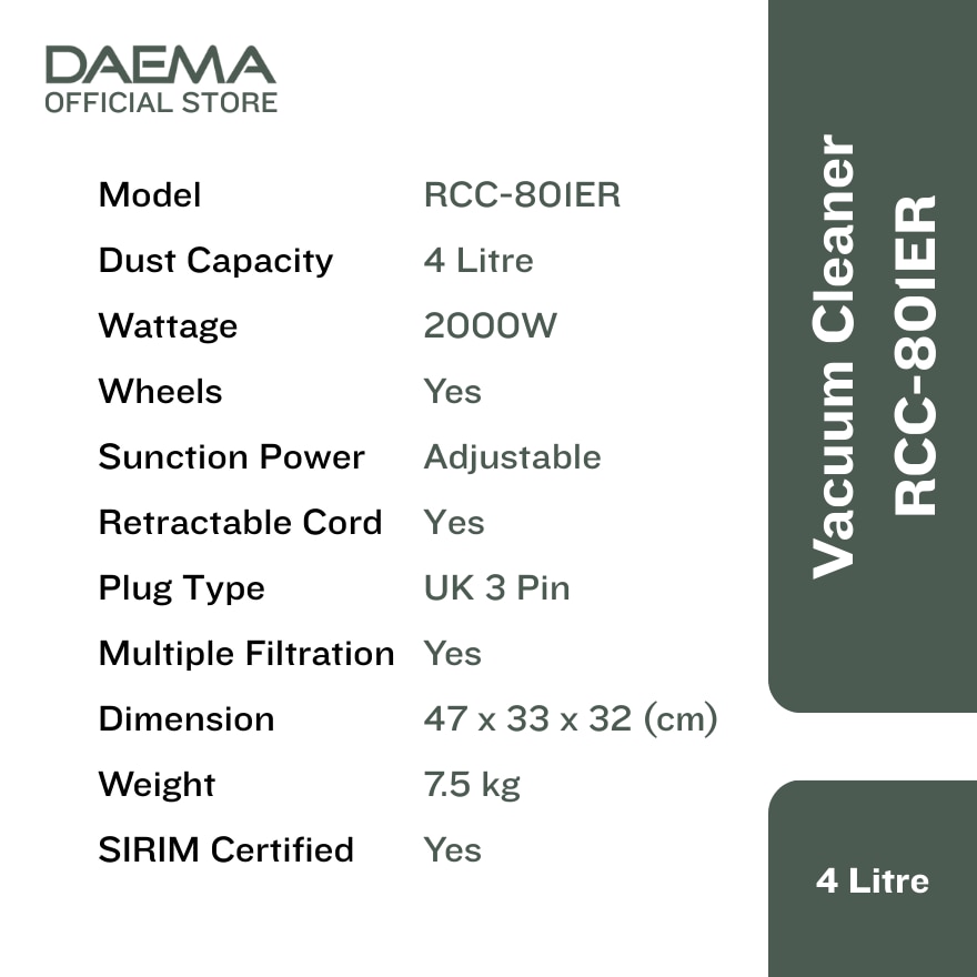DAEMA 4.0L Vacuum Cleaner RCC-801ER