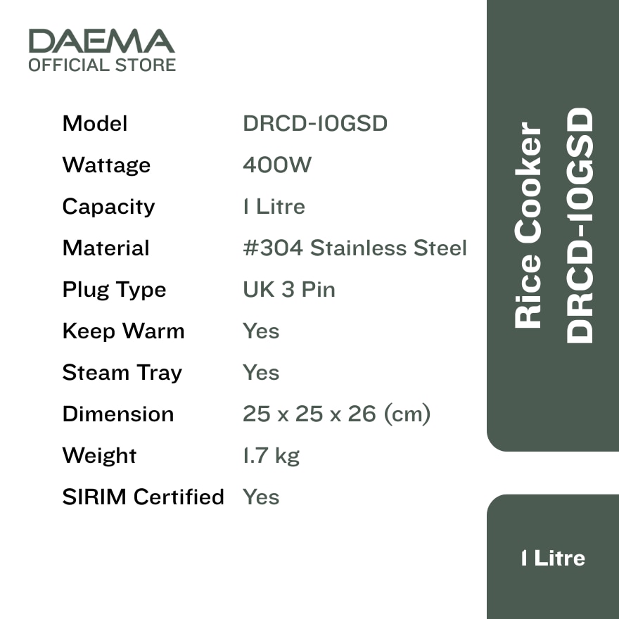 DAEMA ELECTRIC RICE COOKER 1.0L DRCD-10GSD