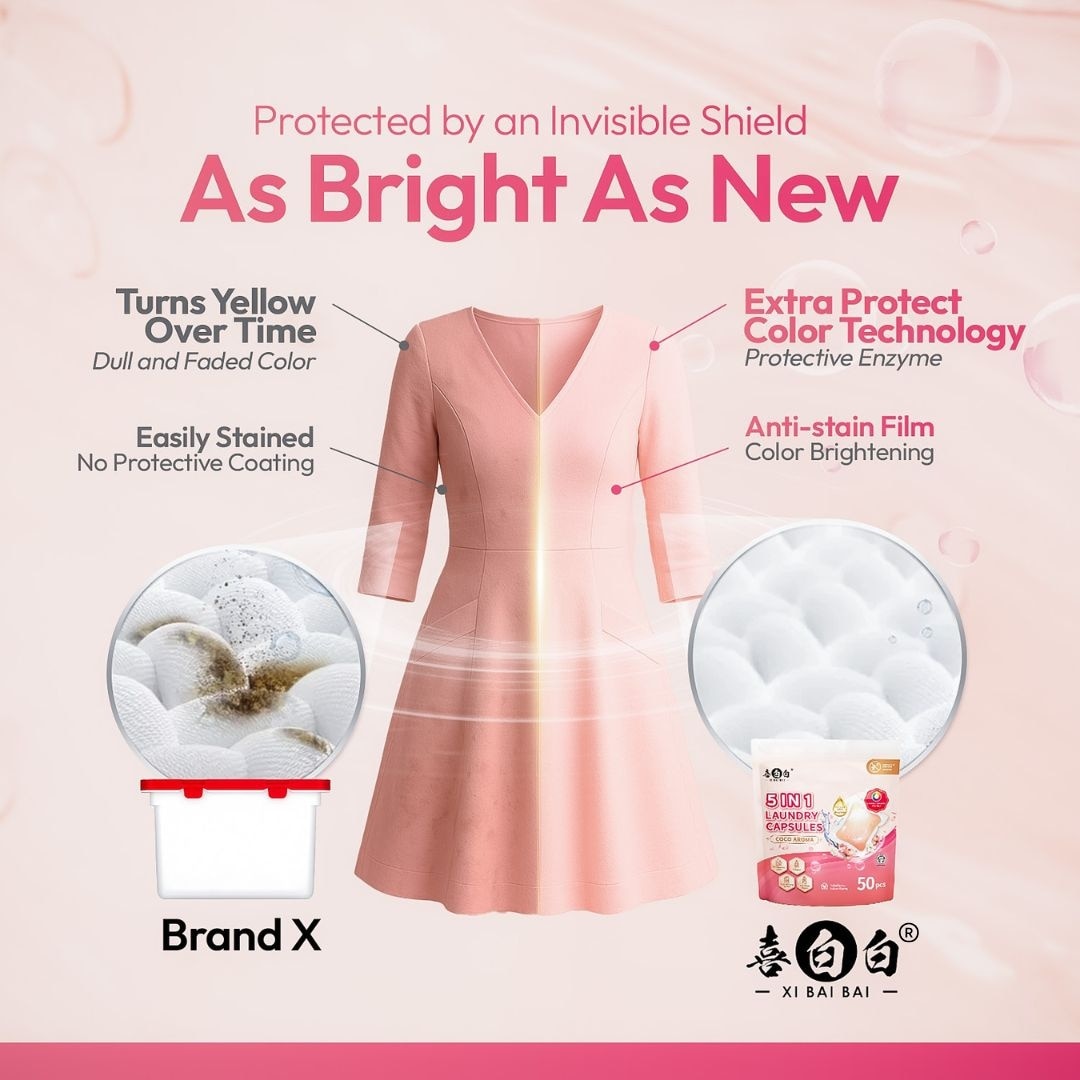 5 IN 1 COCO AROMA LAUNDRY CAPSULES 【EXTRA PROTECT COLOR】 50Pcs