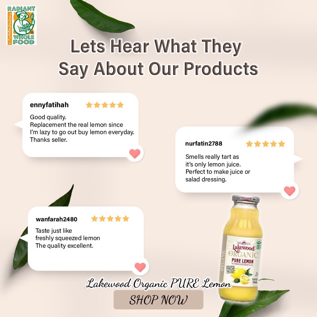Lakewood Organic Pure Lemon Juice (370ml)