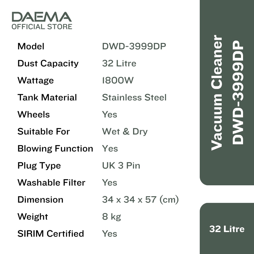 DAEMA 32L Blower Vacuum Cleaner DWD-3999DP