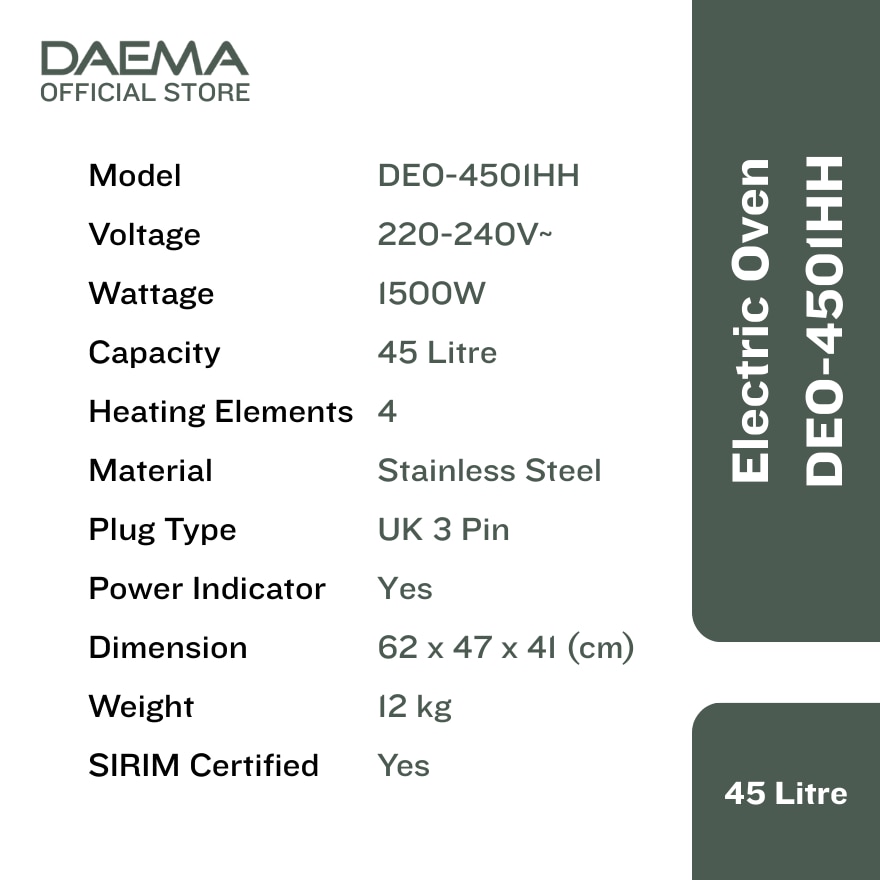 DAEMA 45L Electric Oven DEO-4501HH