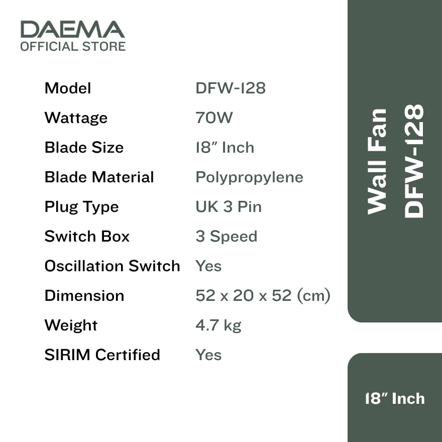 DAEMA 18 Inch Wall Fan DFW-128