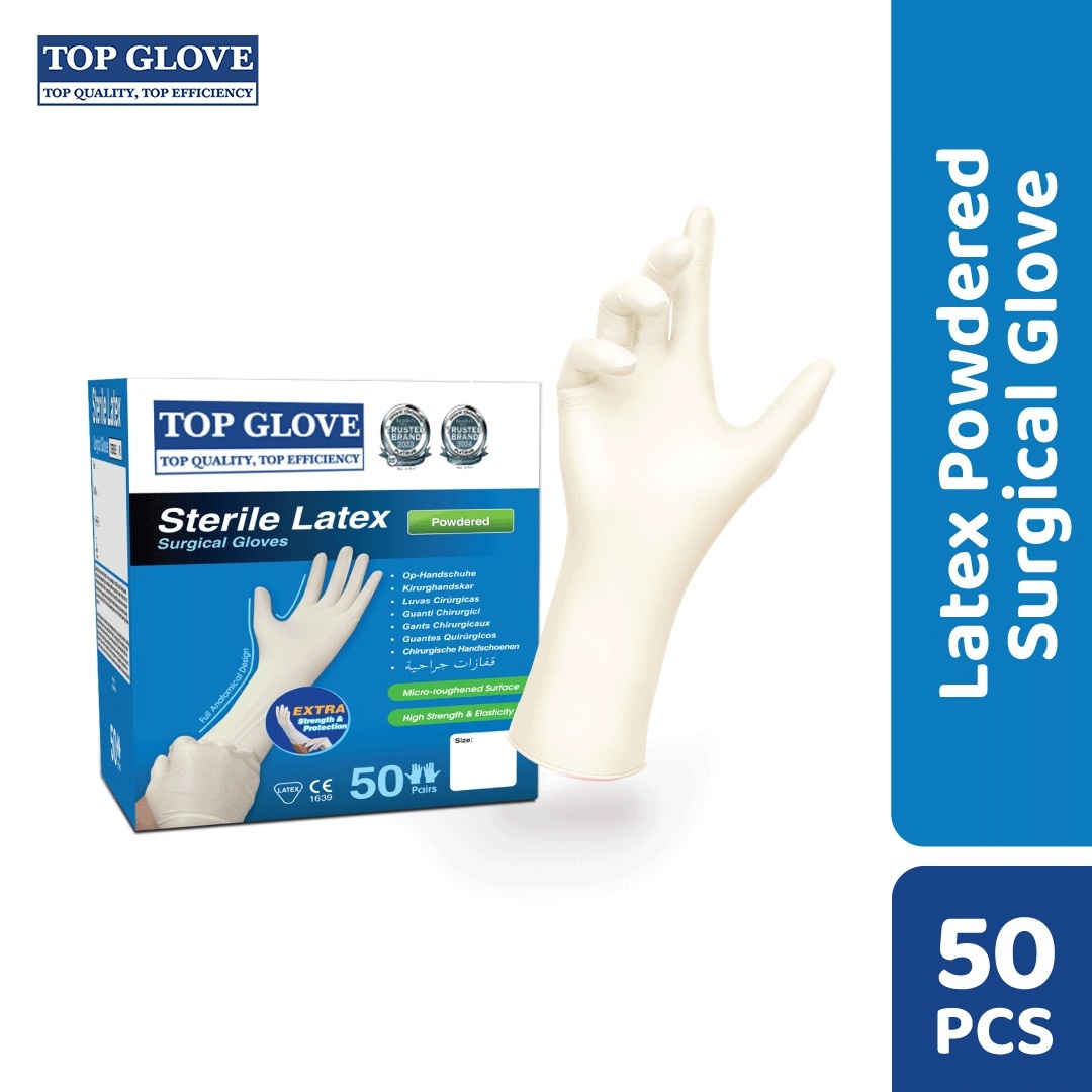 Top Glove Sterile Latex Powdered Surgical Glove Natural 8.5