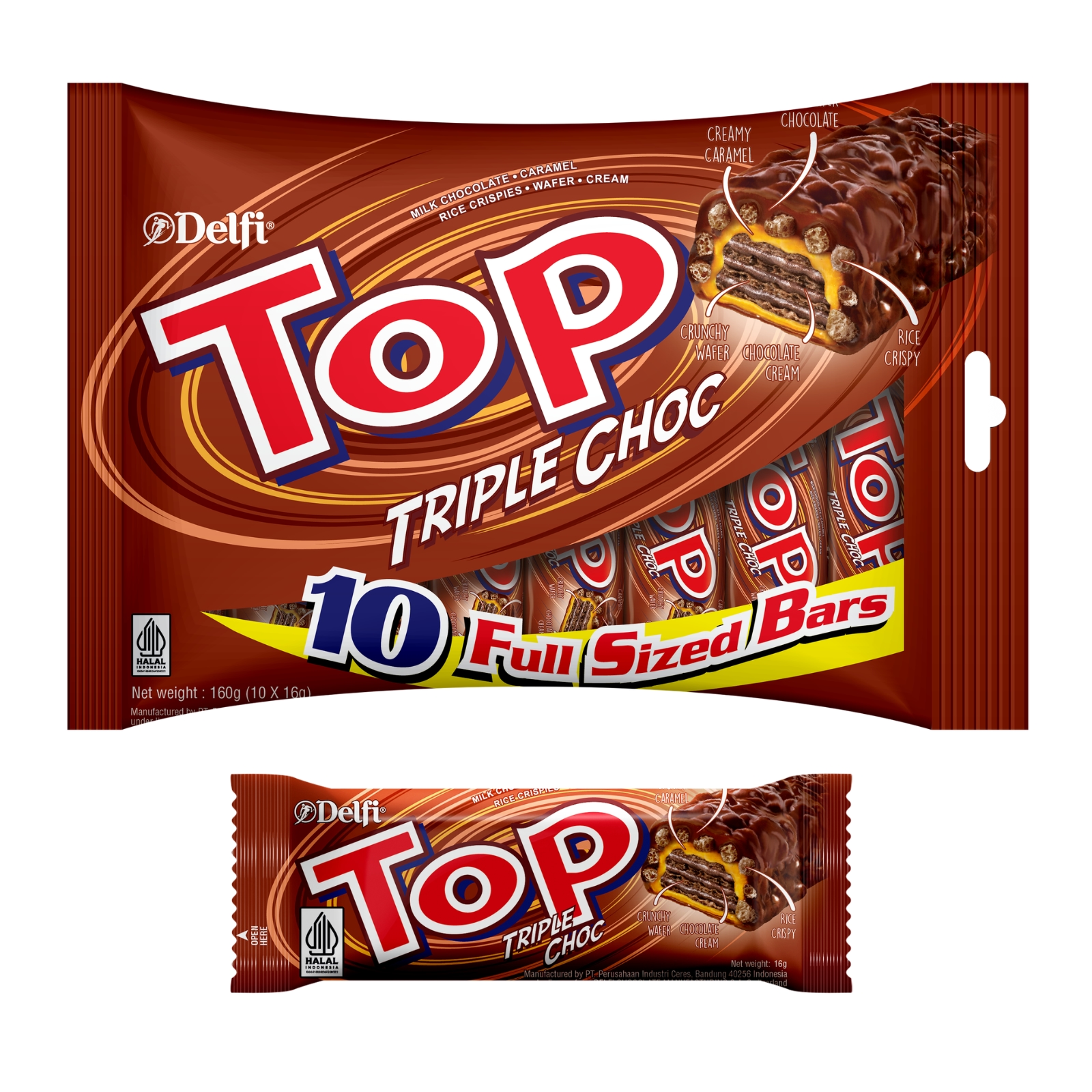 Delfi Top Chocolate Fun Size Bars Pack Top Triple Chocolate 160g (10 Pieces x 16g) image