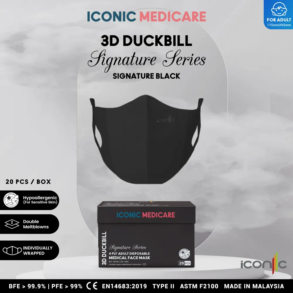 [Adult] 3D Duckbill 4-Ply Black Medical Face Mask (20pcs)