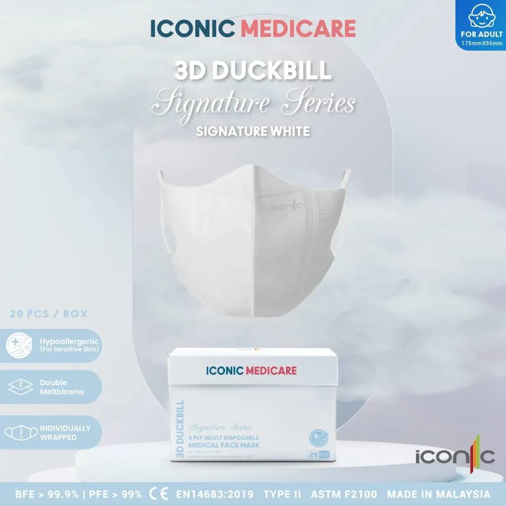 [Adult] 3D Duckbill 4-Ply Snow White Medical Face Mask (20pcs)