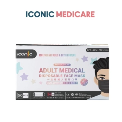 ICONIC [Adult] 3-Ply Black Medical Face Mask (50pcs)