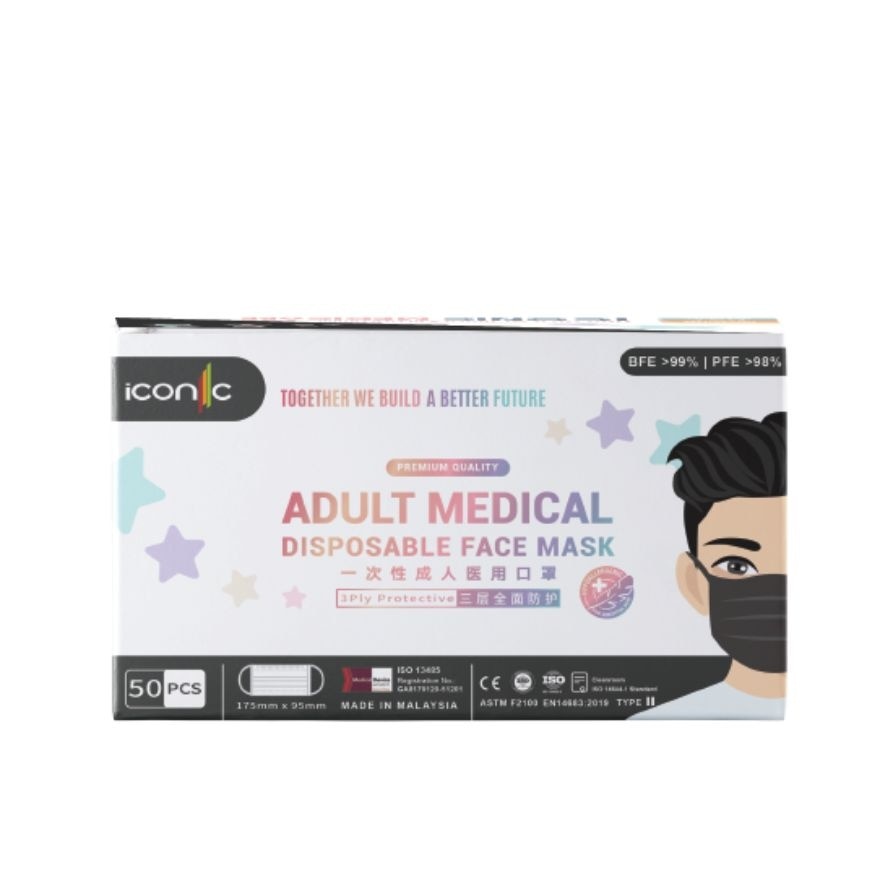 [Adult] 3-Ply Black Medical Face Mask (50pcs)