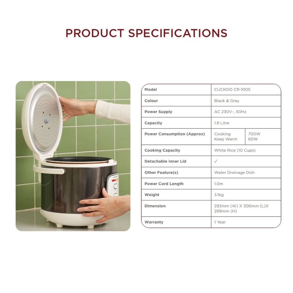 CUCKOO Jar-Type Rice Cooker (10 Cups/1.8L)-CR-1005