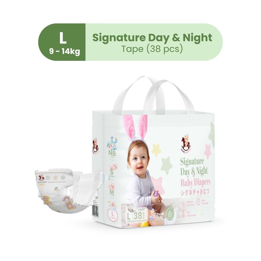 Signature Day & Night Baby Diapers - Tape L 38pcs