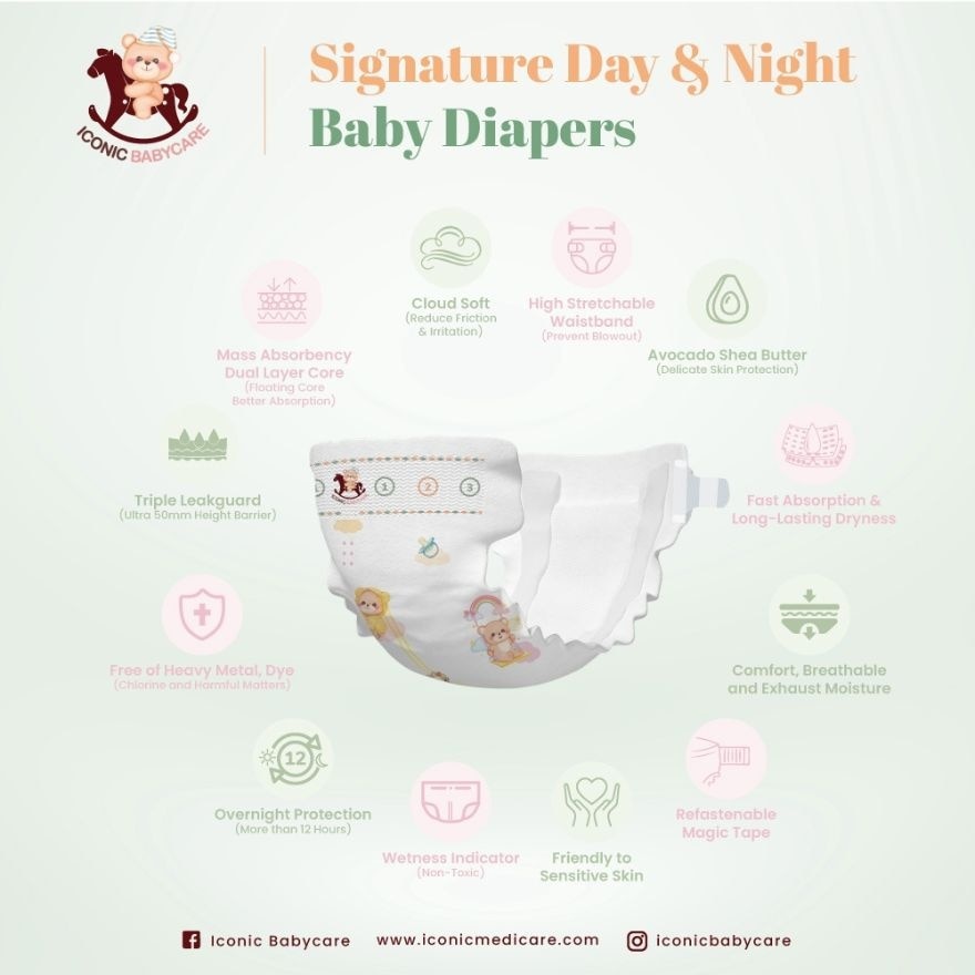Signature Day & Night Baby Diapers - Tape L 152pcs