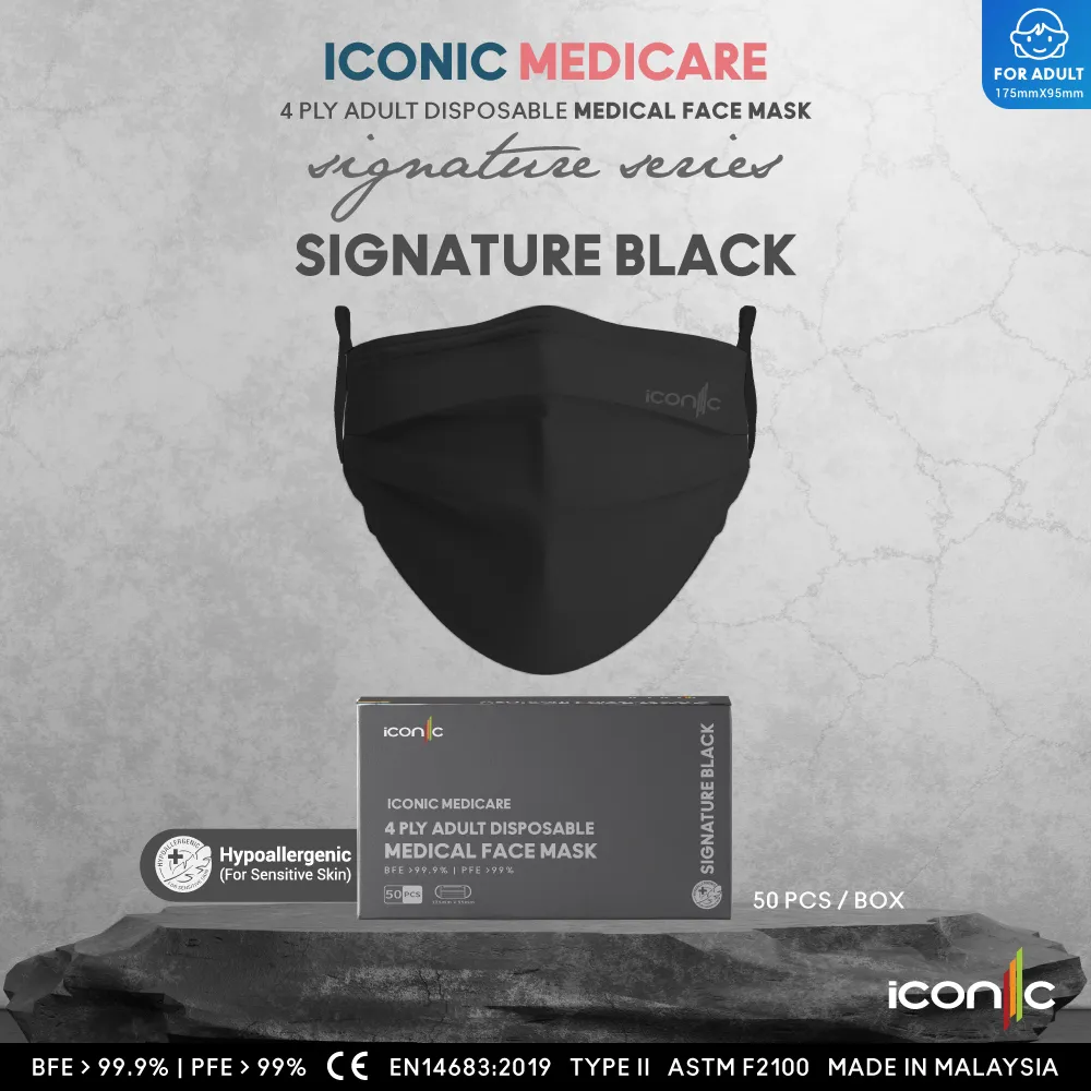 [Hijab] 4-Ply Signature Black Medical Face Mask (50pcs)