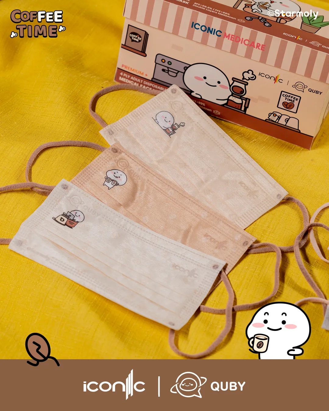 [Adult - Premium+] 4-Ply Quby Coffee Time Adult Medical Disposable Face Mask (30pcs)