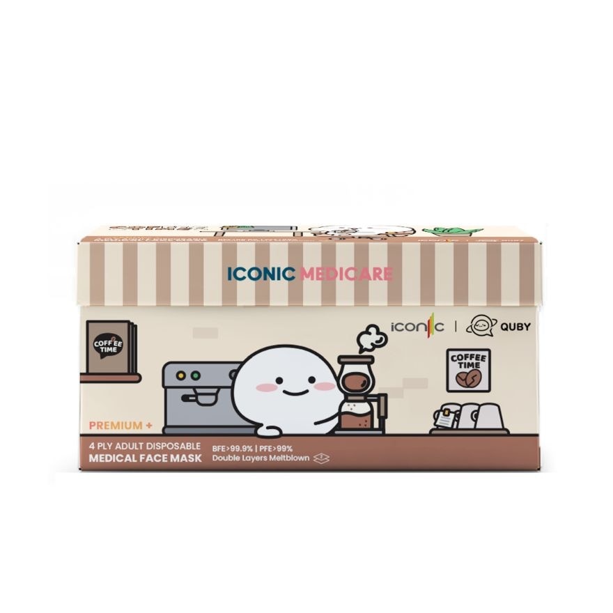 [Adult - Premium+] 4-Ply Quby Coffee Time Adult Medical Disposable Face Mask (30pcs)