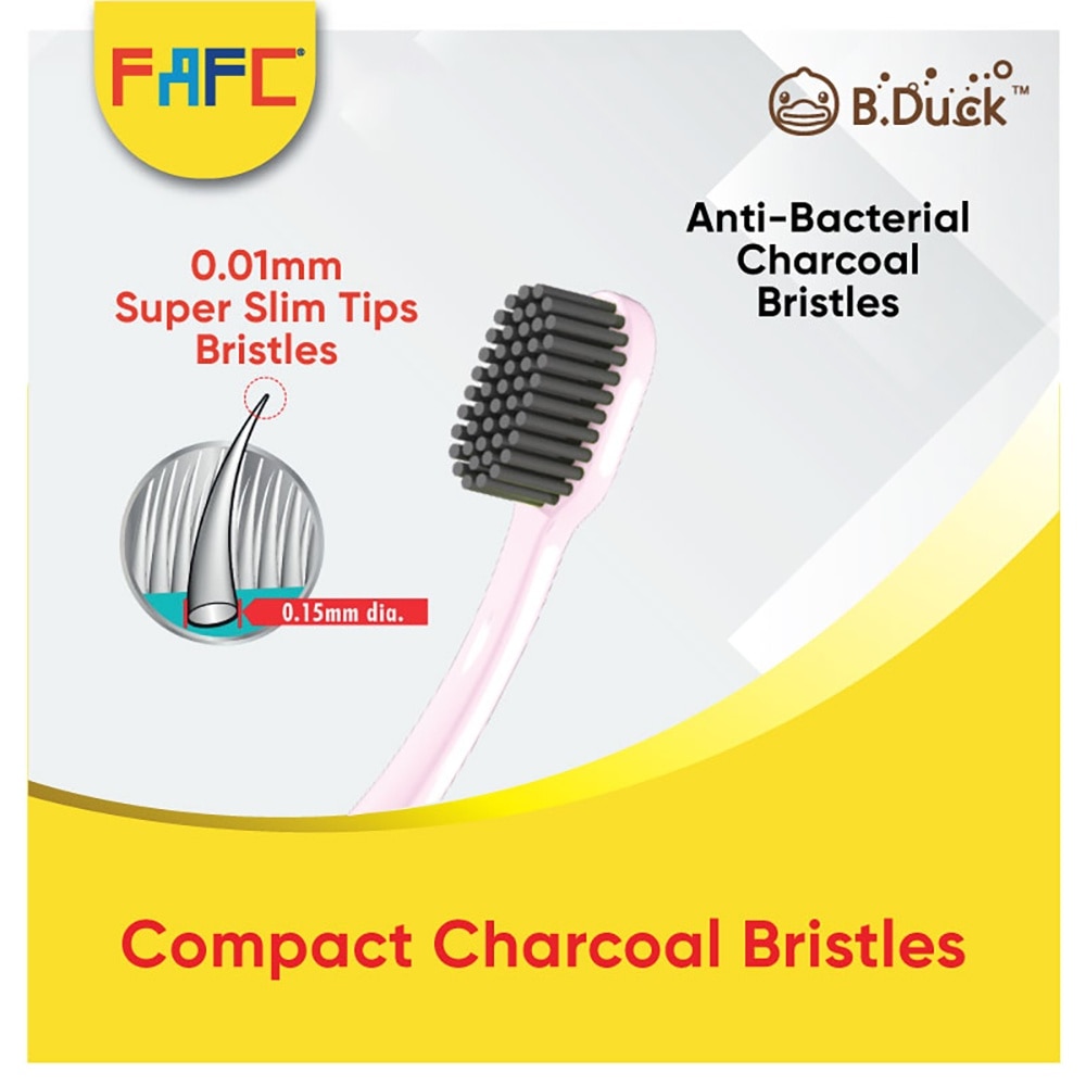 FAFC B.Duck Licensed Youth Toothbrush 4s - Compact Charcoal Ultra Soft Bristles, Gentle Gum Care for Teens & Young Adult