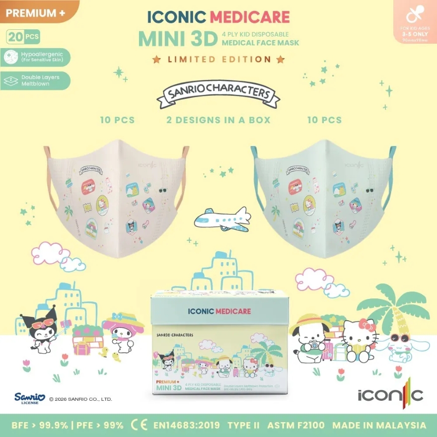 [Baby - Premium+] 3D Mini Sanrio Characters Ready To Travel 4-Ply 3D Medical Face Mask (20pcs)